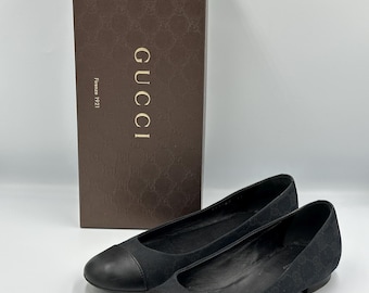 Gucci GG Monogram Canvas Ballet Flats with Leather Cap Toe