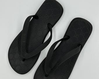 Gucci Black Flip Flops Rubber Sandals Designer Logo Shoes
