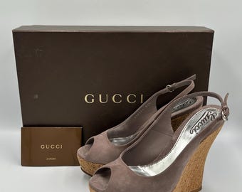 Gucci suede open toe wedge sandals with box Size Eu 36,5
