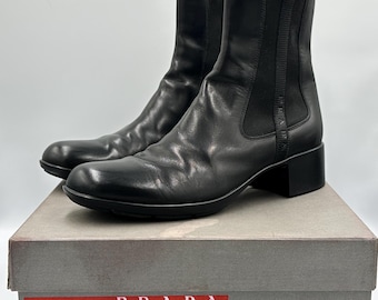 Prada Black Leather Chelsea Boots with original box
