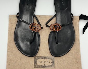 Gucci black flip flops thongs logo GG dustbag Size Eu 35,5