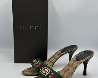 Gucci cloth heeled sandals monogram interlocking GG with box