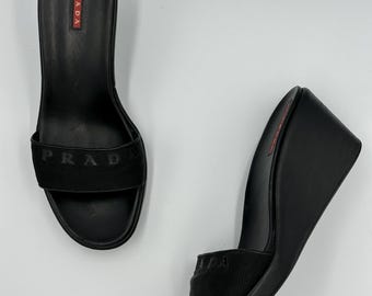 Prada leather wedge sandals with dustbag size Eu 39