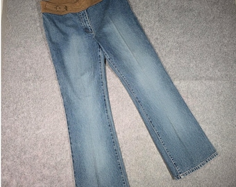 Vintage Faded Glory Flare Jeans Faux Suede Belt sz 12 Y2K Festival Boho Stretch