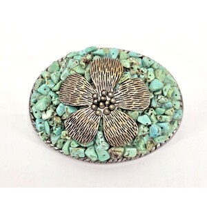 Vintage Ivan Faux Turquoise Chip Stone Floral‎ Sunflower Western Belt Buckle Vintage Ivan Faux Turquoise Chip Stone Floral Sunflower  main image 4
