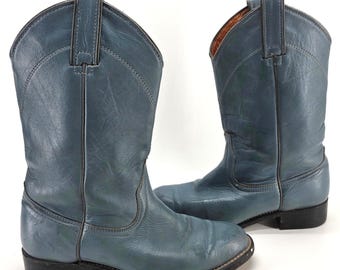 Vintage Wrangler Cowboy Boots Roper 6.5 M Blue Leather 4938 O'Sullivan Cowgirl