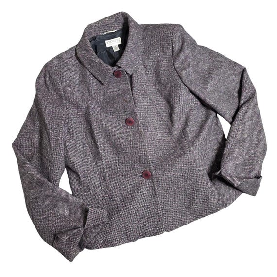 Talbots, Vintage Talbots Blazer Herringbone Tweed Jacket Purple Sillk Wool Italy 16 90's