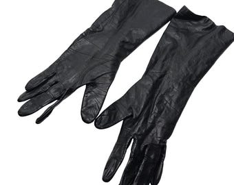 Vintage Black Gloves Leather Cowhide Women sz 7 Japan Mid Length WPL 9939 Luxury