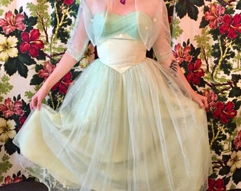Vestido de fiesta de tul verde menta atómico de los años 50, vestido de princesa con escote en forma de corazón, falda amplia y sin tirantes, vestido de red transparente, talla pequeña XXS