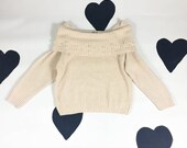 80 39 s cream pearl studded silk knit sweater 1980 39 s sexy babe off the shoulder sweater knit top cowl neck boxy sweet girly