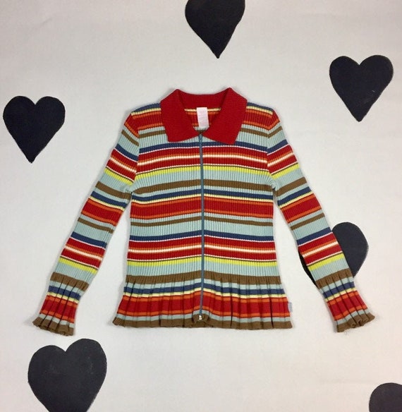 90's Oilily collorful striped ribbed knit zip up s