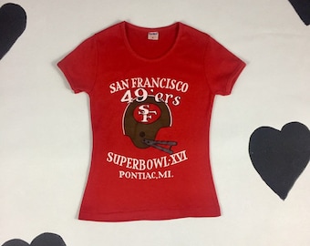 70's 1981 T-shirt San Francisco 49ers SF Football Superbowl XVI championship tee shirt Pontiac MI sexy red logo 50/50 Fun-Tees t-shirt S M