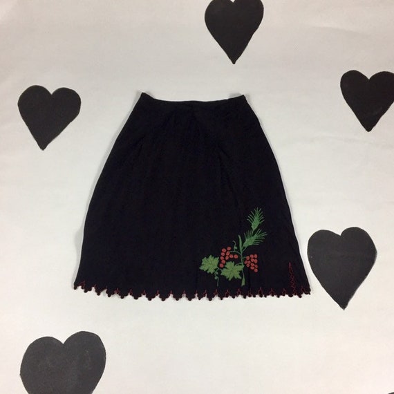 1920's bias cut embroidered slip skirt 20's black sil… - Gem