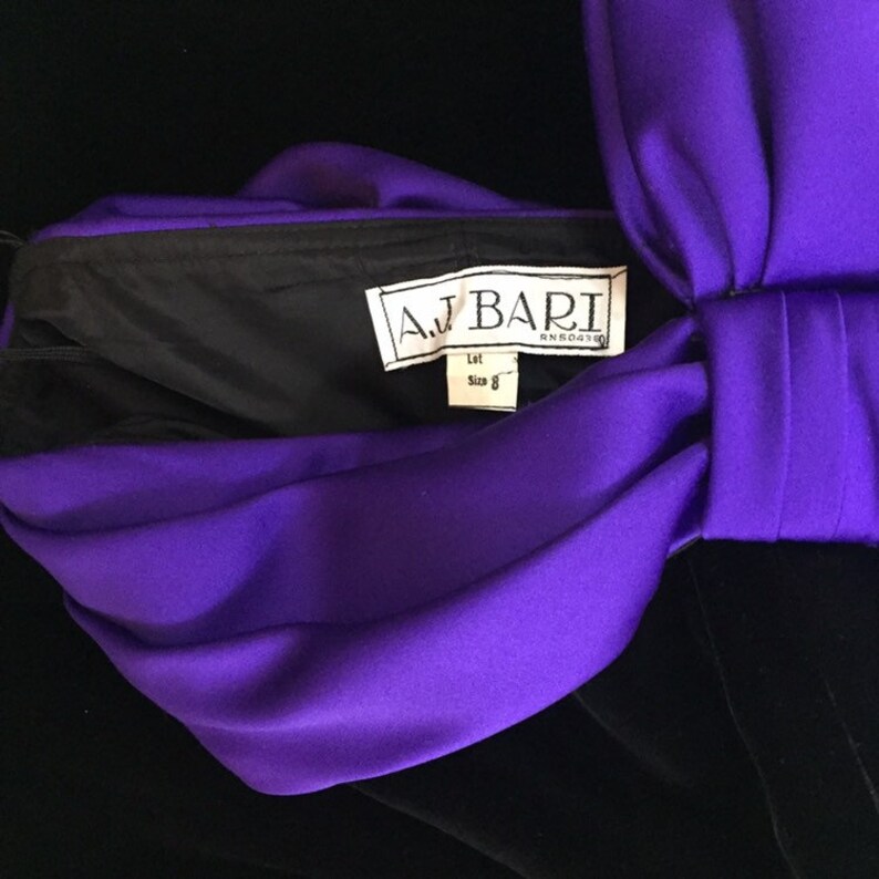 1980/'s big bow velvet bubble prom dress 80/'s one shoulder avant garde new wave origami side bow corset tulle goth party dress A.J BARI 8