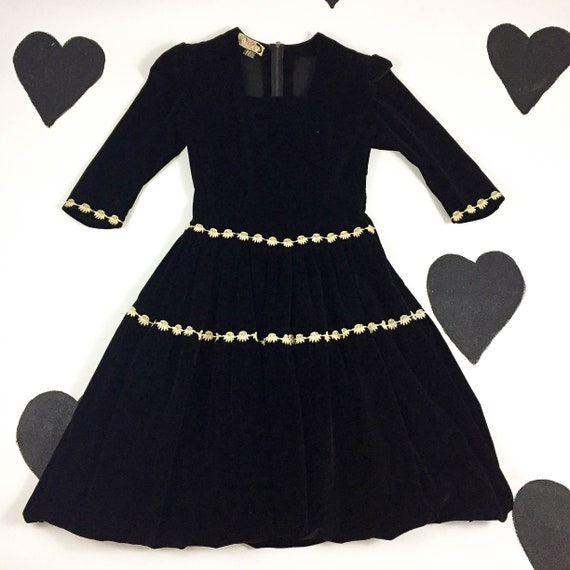 40's 50's black velour lace trim party dress 1950'