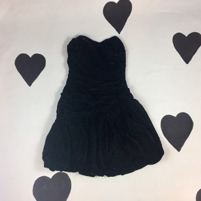 80/'s dark green crushed soft velvet strapless party prom dress 1980/'s sweetheart bustier ruched goth bubble origami holiday dress M L 28 w