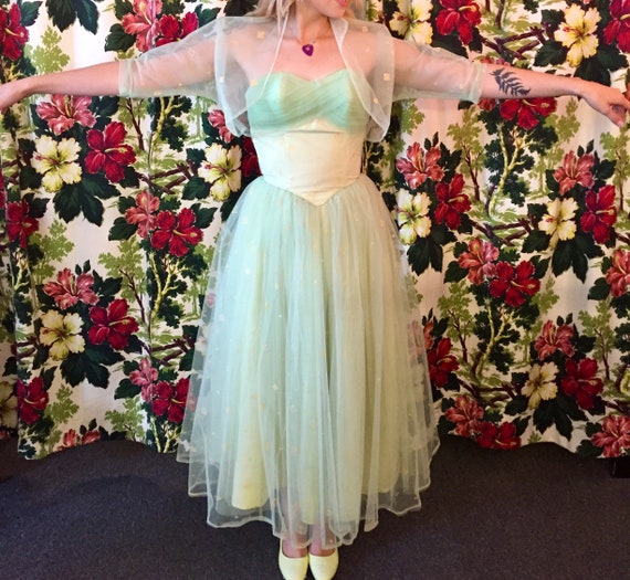 50's tulle net party prom dress 1950's atomic min… - image 3