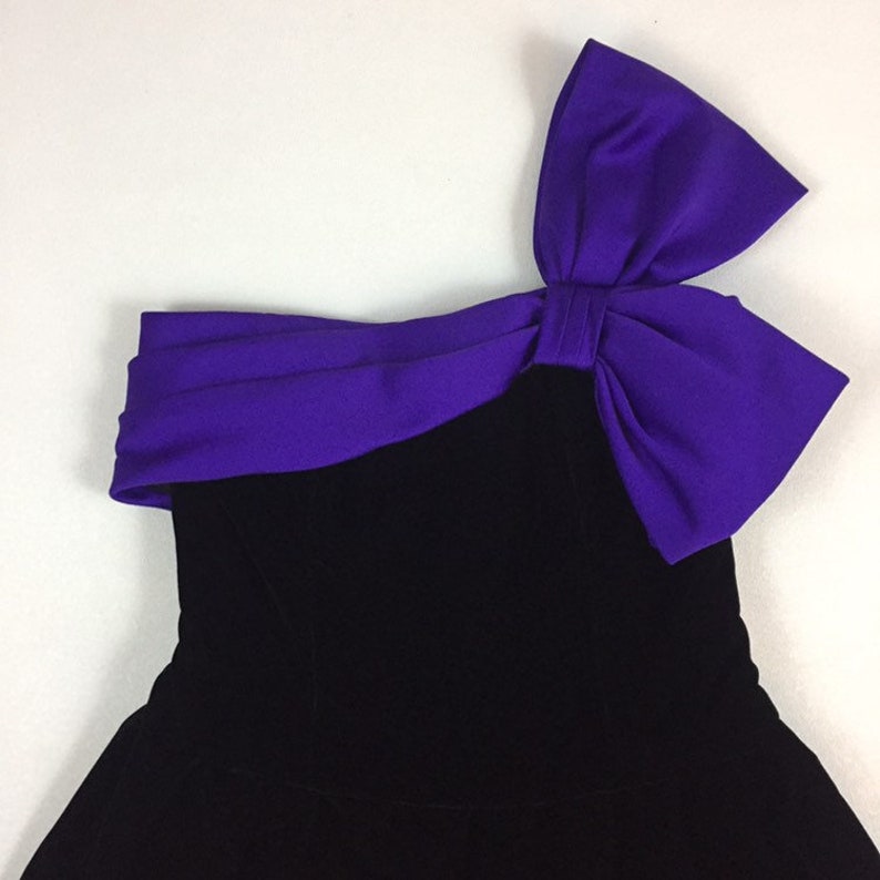 1980/'s big bow velvet bubble prom dress 80/'s one shoulder avant garde new wave origami side bow corset tulle goth party dress A.J BARI 8
