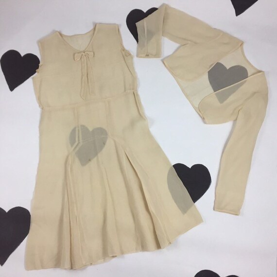 1920's chiffon flapper bow dress / 20's sheer pale