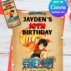 One Piece Birthday Invitation Invitation Template, Editable in Canva, Design for Kids Party, Instant Download