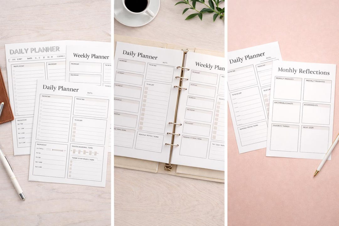 Minimalist Planner Printable Bundle – Daily, Weekly, Monthly (8.5x11