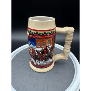 Budweiser 2003 Holiday Stein Ceramic Old Towne Vintage da collezione Beige
