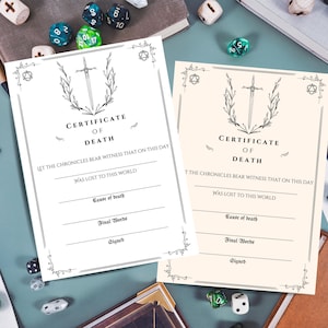DnD Death Certificate -  Digital Download Fillable PDF