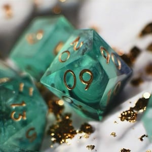 Dice Set Handmade Sharp Edge Green Polyhedral RPG Resin Dice | Unique TTRPG Gift for Roleplaying