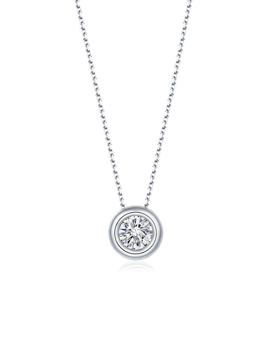 1ct Diamond Moissanite Brilliant Slider Pendant Necklace – 925 Sterling Silver with 18k White Gold Vermeil, April Birthstone, Gift for Her.