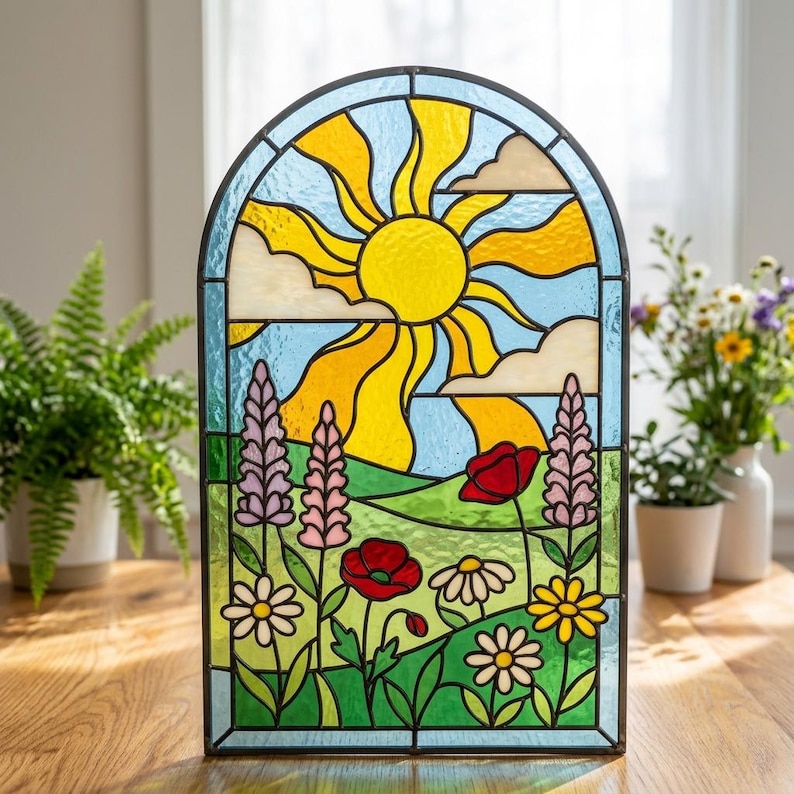 Church Panel Glass Pattern Wildflower Meadow Stained Glass Pattern, Arched Floral Window Panel PDF ...