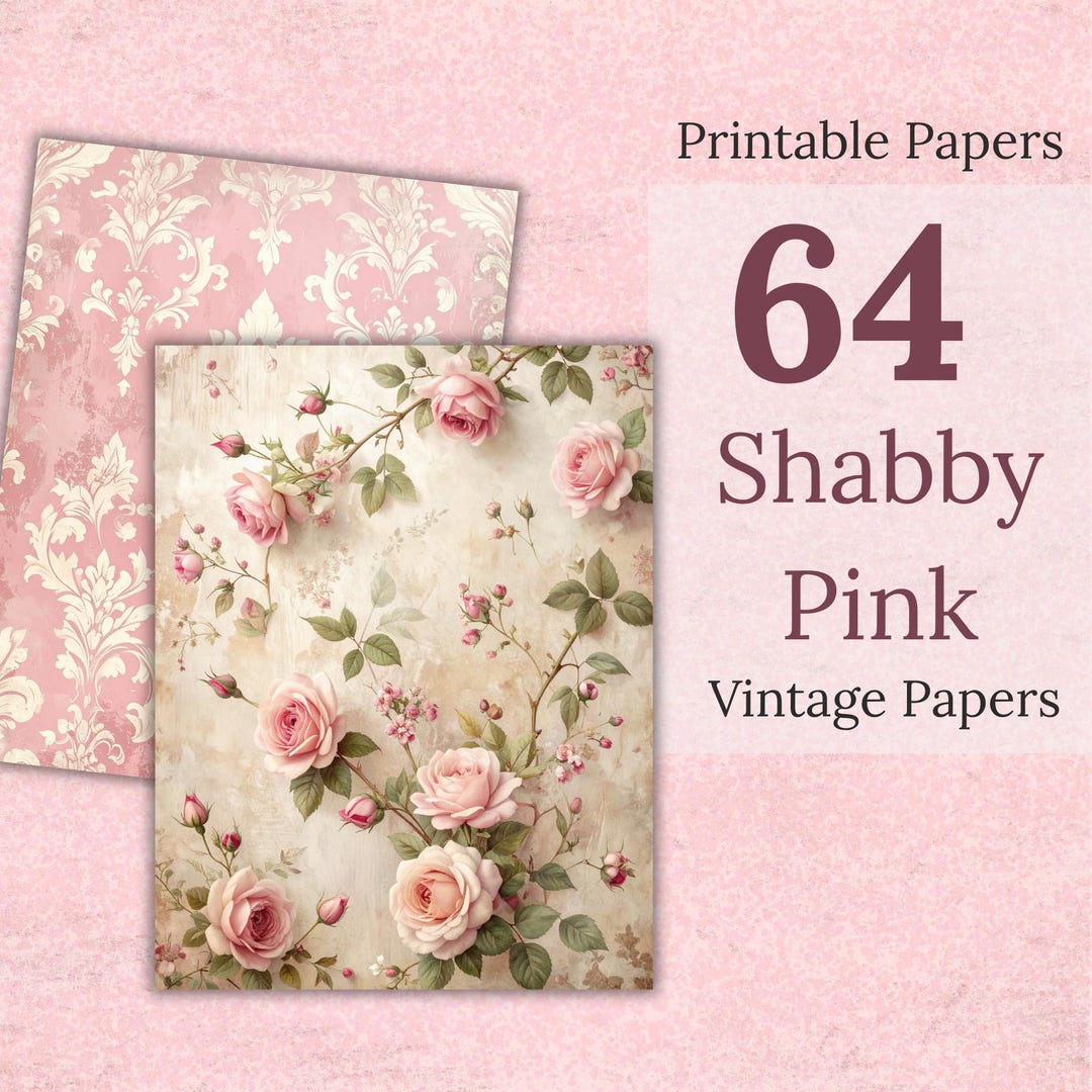 Shabby Roses Digital Paper Pack, Vintage Floral Scrapbook Backgrounds ...