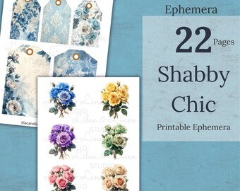 Shabby Roses Junk Journal Ephemera Kit – 22 Printable Vintage Rose Tags, Pockets, Envelopes & Fussy Cuts for Scrapbooking Paper Crafts