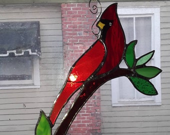 A Cardinal Suncatcher in Stained Glass