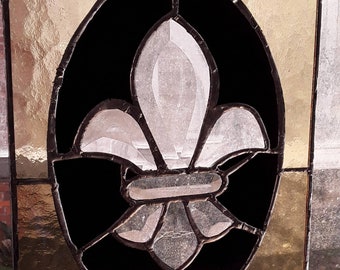 Fleur- De- Lis Beveled and Stained Glass Pannel.