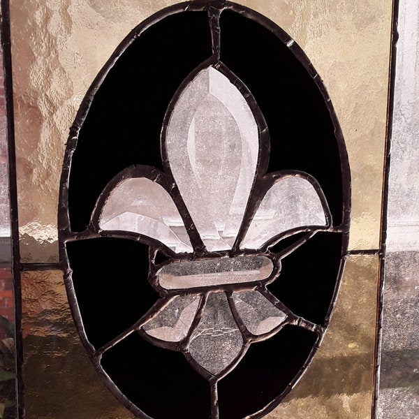 Fleur- De- Lis Beveled and Stained Glass Pannel.