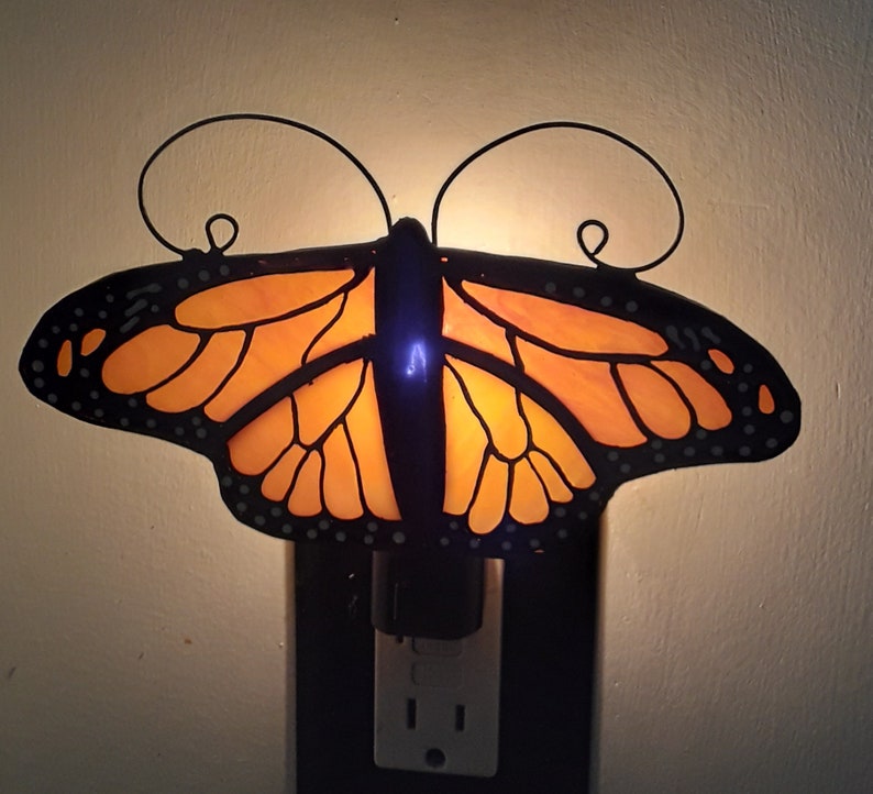 Stained glass Monarch Butterfly Night Light Etsy