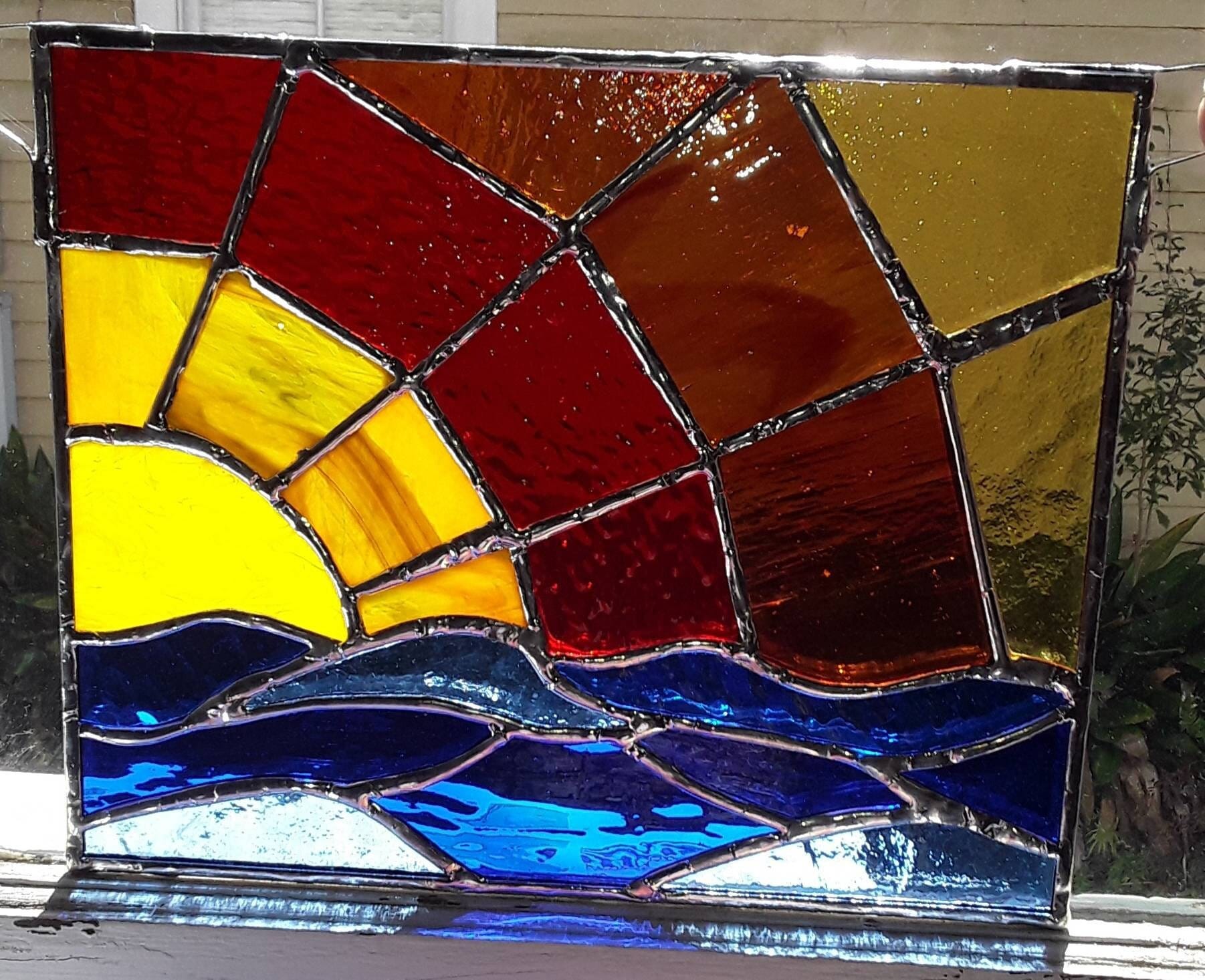 A Sunrise Over Water Framed Panels in Stained Glass - Etsy