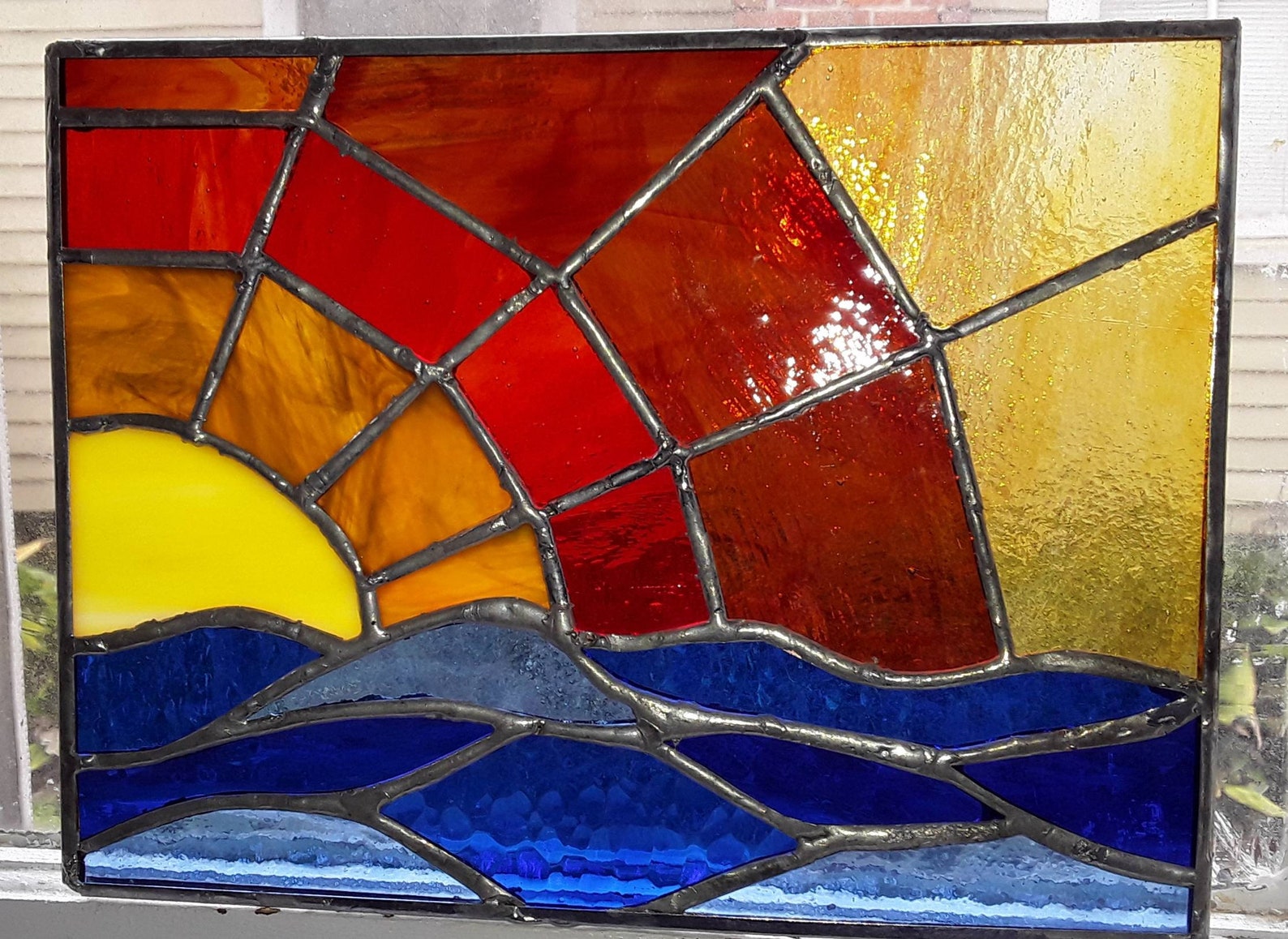 A Sunrise Over Water Framed Panels in Stained Glass | Etsy
