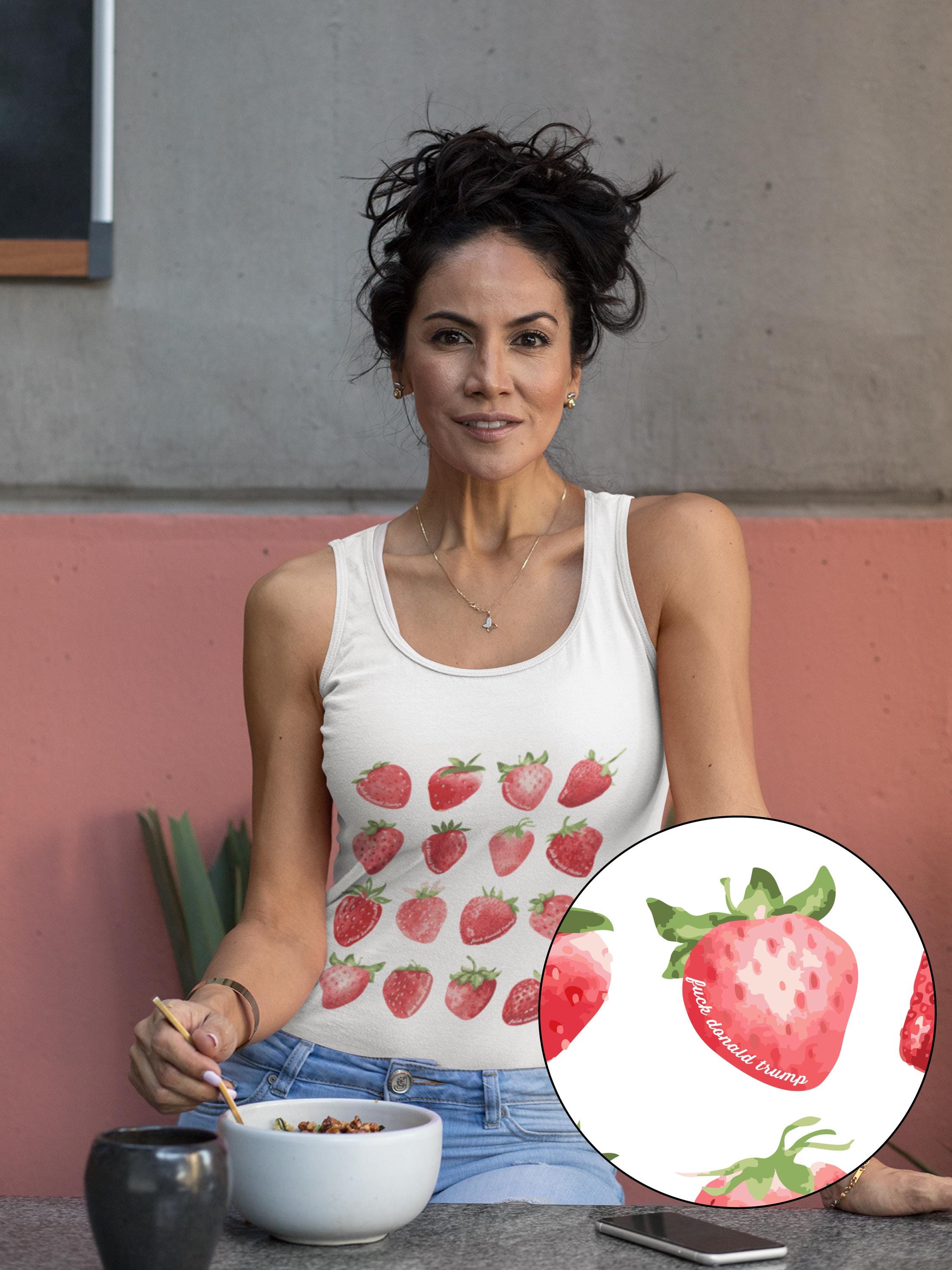 Feminist Strawberry Print Tank Top: Subversive Anti-Trump Message