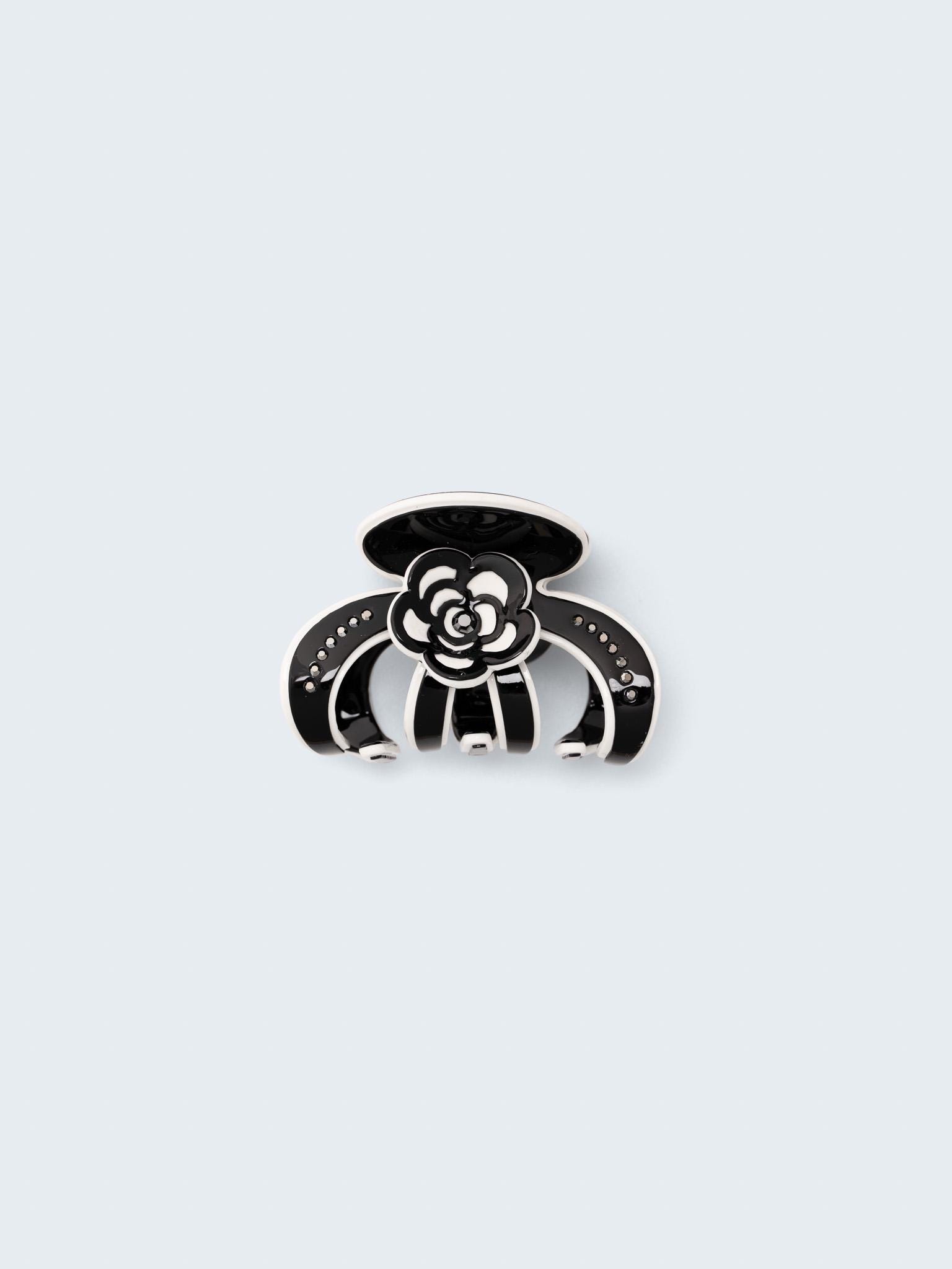 Black & White Camellia Hair Claw Clip - Rhinestone Flower  display picture 2