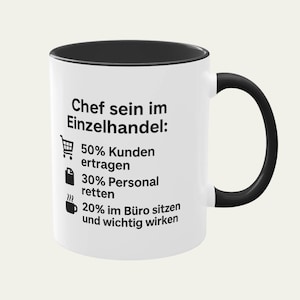 Funny mug for boss in retail, gift idea with saying: endure customers, save staff, appear important in the office
