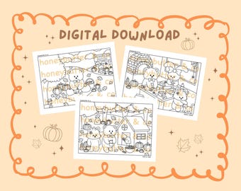 Digital Download | Cute Fall/Halloween Coloring Pages | Set of 3