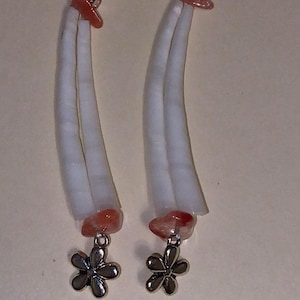 Dentalium Shell Earrings with Pink Carnellian Stones