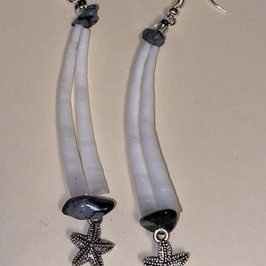 Dentalium Earrings with Obsidian Stones