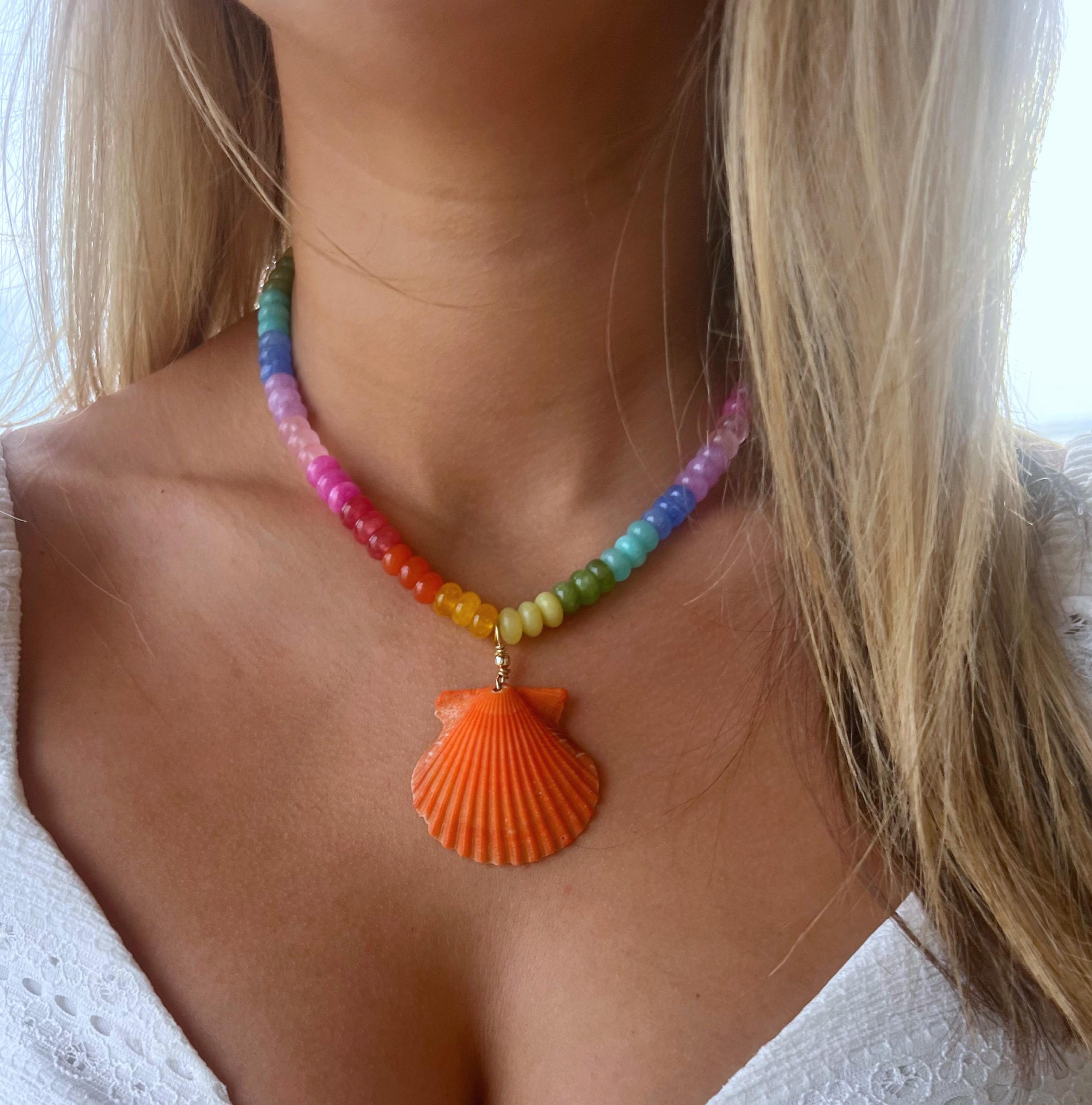 Rainbow Rondelle Beaded Shell Necklace