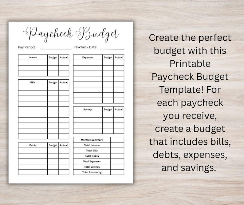 Printable Paycheck Budget Template (letter & A4 Sizes, PDF Download) - Etsy