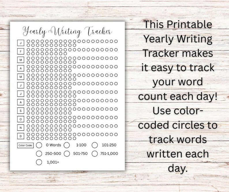 Printable Yearly Writing Tracker: Word Count Tracker for Authors (PDF ...