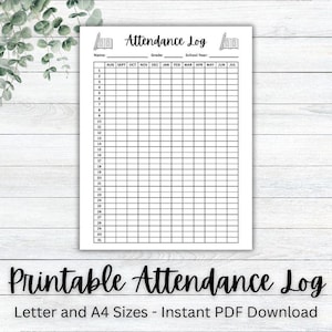 Printable Homeschool Attendance Log (PDF Download, Letter and A4 Sizes)