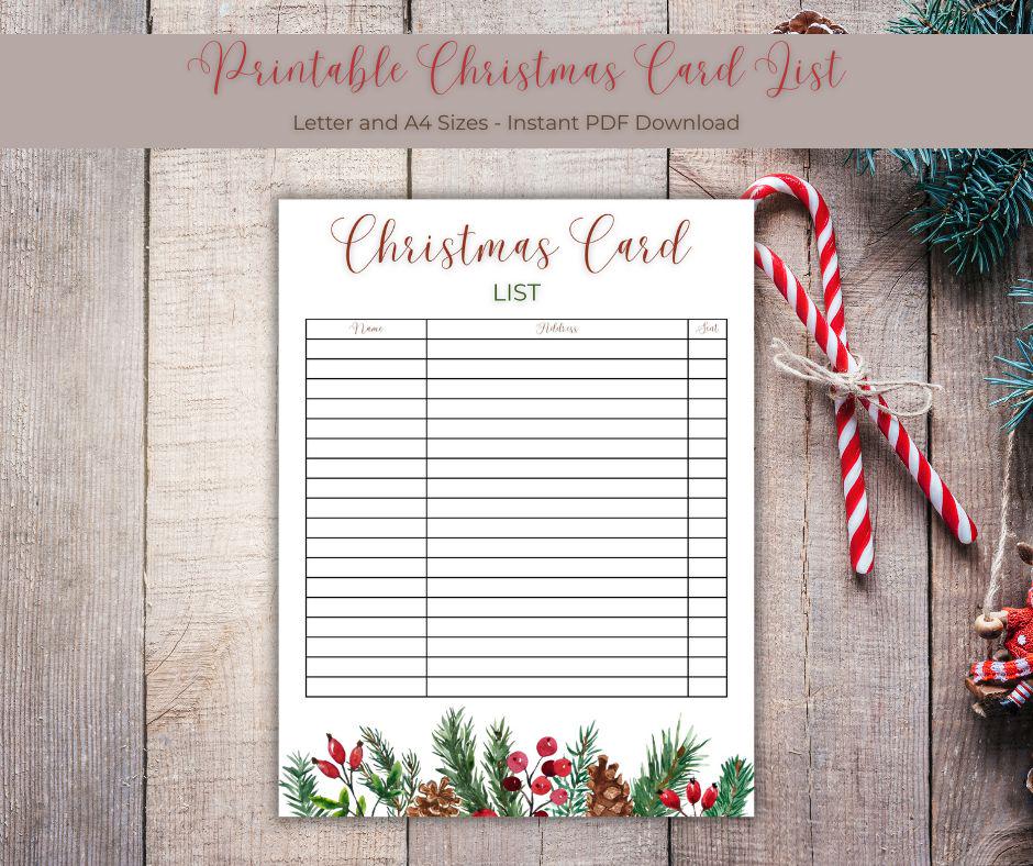 Printable Christmas Card List (Letter and A4 Sizes, PDF Download)