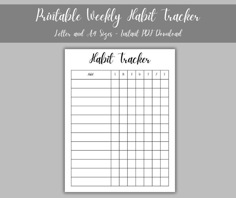 Printable Weekly Habit Tracker: Minimalist Design (letter and A4 Sizes ...
